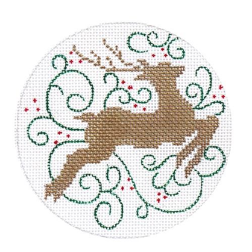 Gold Reindeer on White Swirls