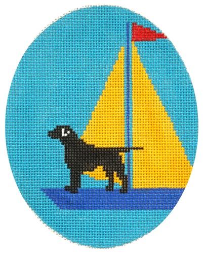 Black Lab on Sailboat - Yellow Sail