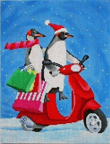 Penguins on Scooter Pillow