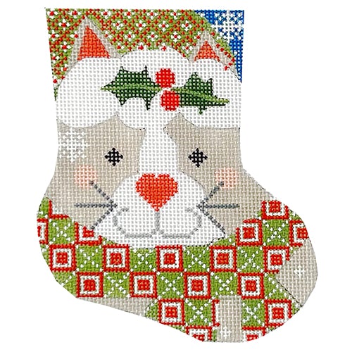 Grey Cat with Holly Mini Stocking