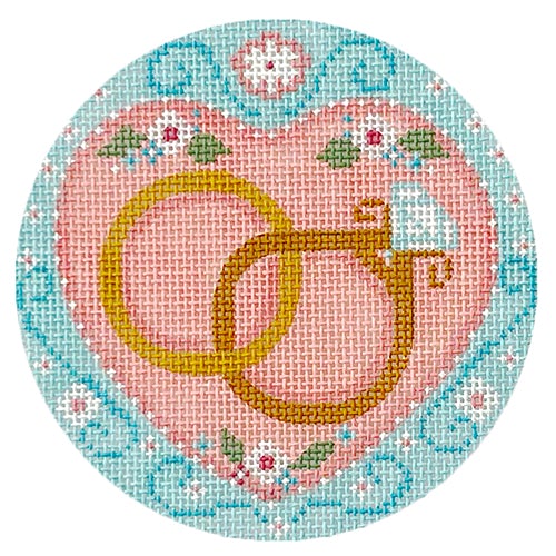 Wedding Rings on Pink Heart Round