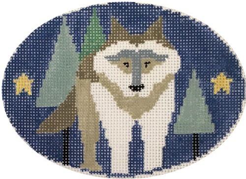 Wolf in Trees with Stars Oval