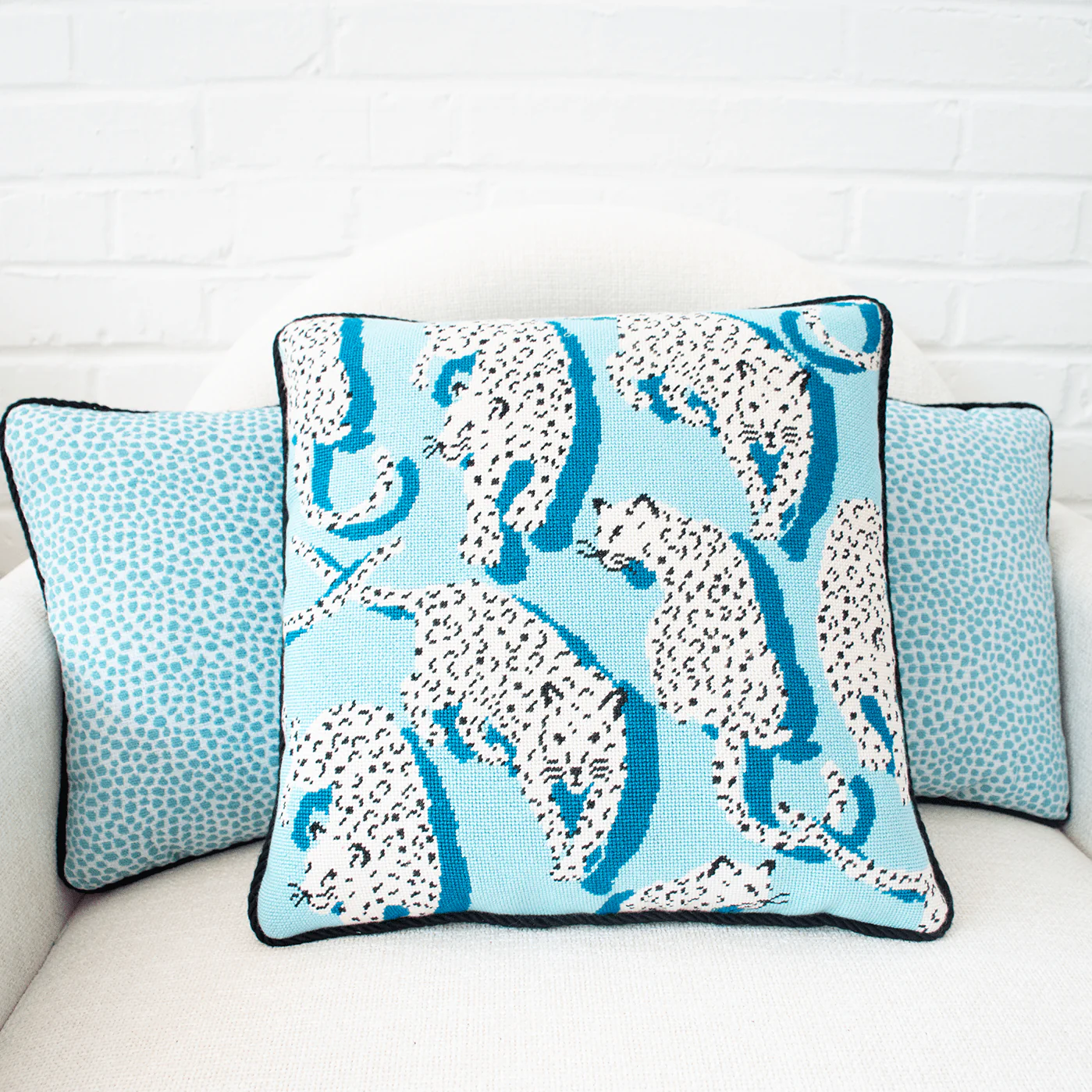 Leopard Pillow - Blue Canvas