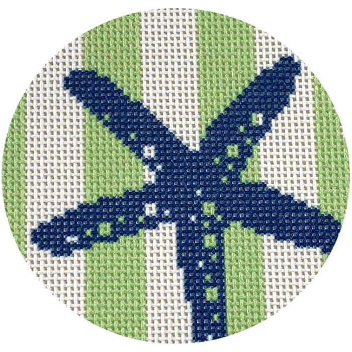Starfish Stencil on Lime Stripes Round