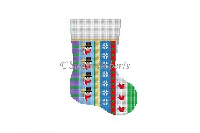Snowman Vertical Stripe Mini Stocking