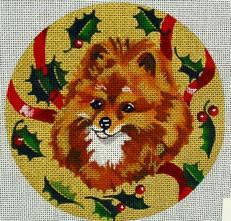 Pomeranian with Holly Ornament